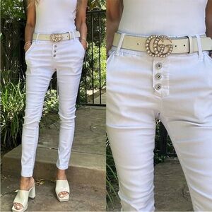 Bevy FLOG Ronit Pants White Trouser Button Fly Jogger Pull On Sz 29